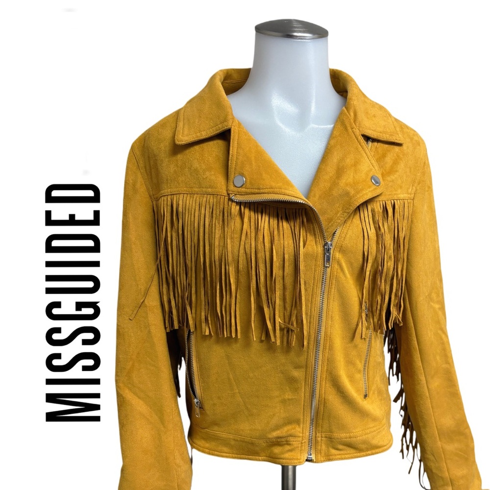 Missguided Mustard Leather Fringe Jacket